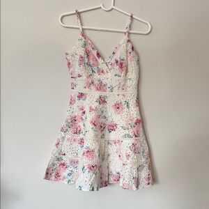 Aqua Floral Lace Mini Dress - Pink and White